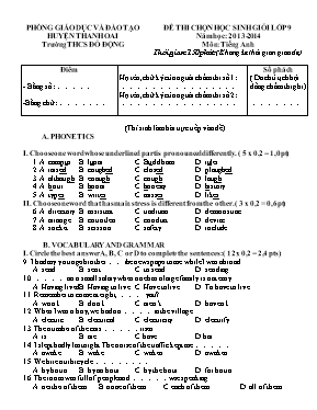 Đề thi chọn học sinh giỏi lớp 9 năm học 2013-2014 môn Tiếng Anh - Trường Thcs Đỗ Động